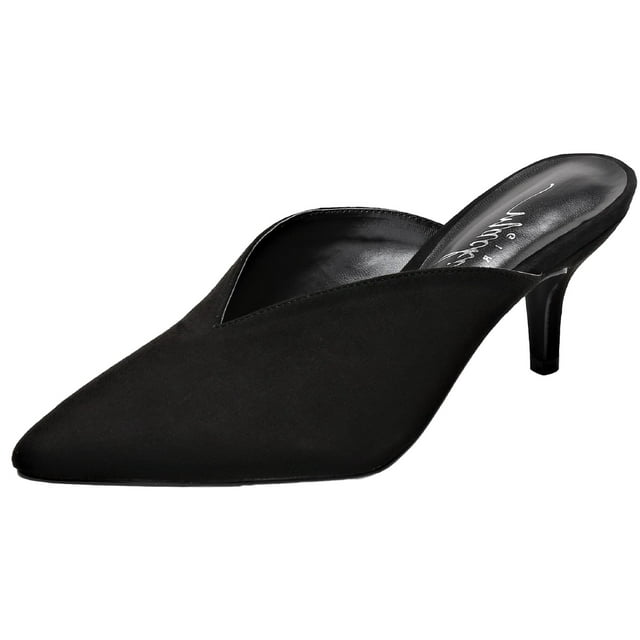 G224-1 Women Pointed Toe Slip On Kitten Low Heel Mules Pumps Slides Black 8.5