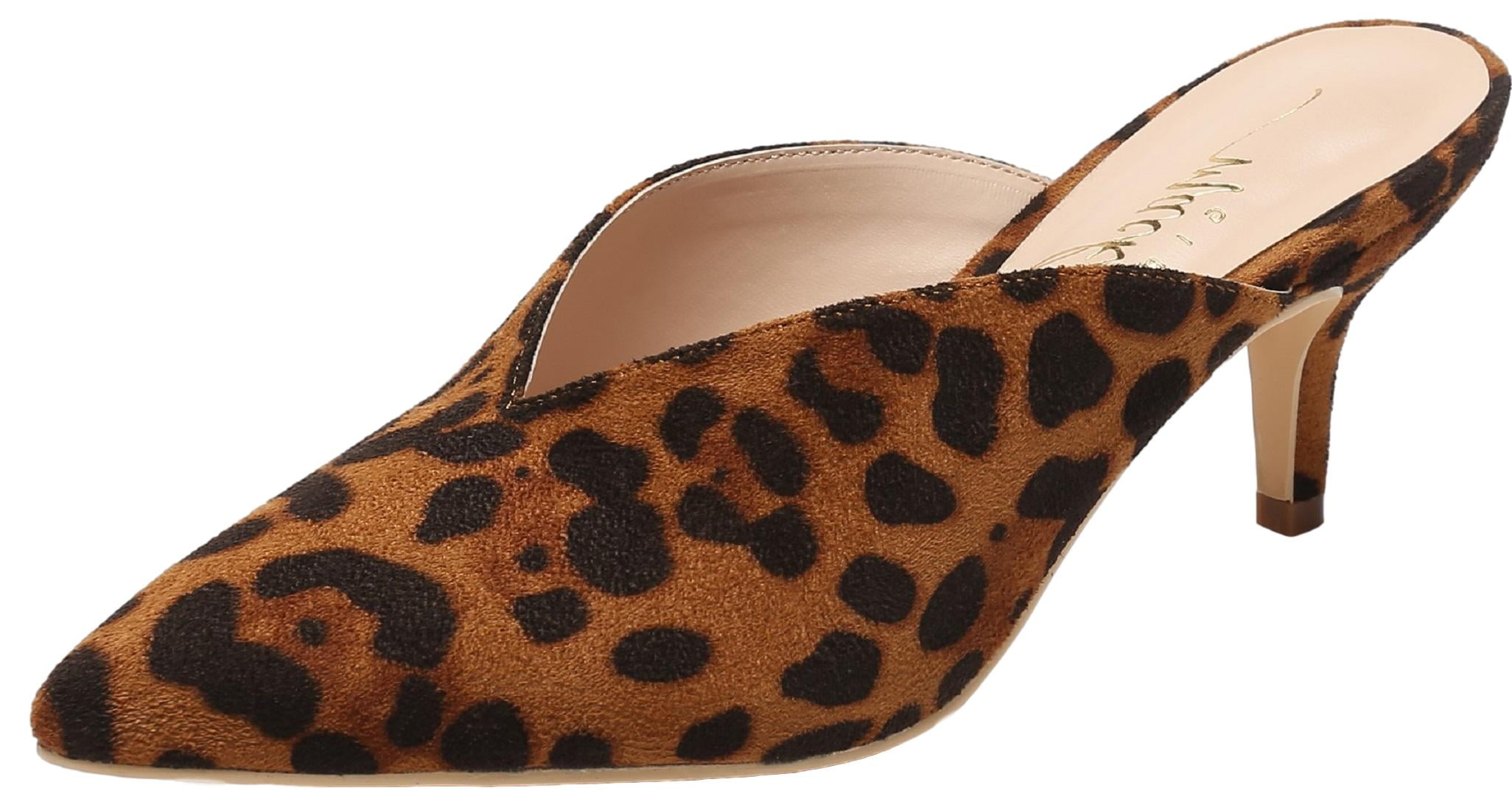WAYDERNS Women's Slip On Mules - Pointed Toe Patent Leather Kitten Heel Shoes