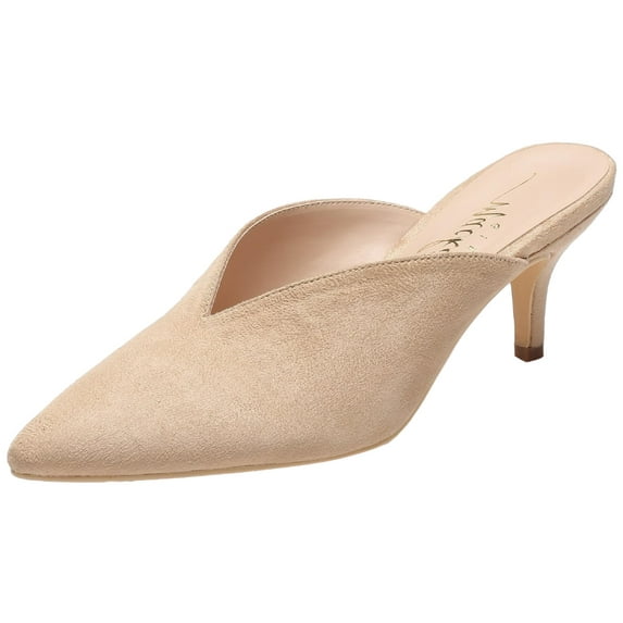 G224-1 Women Pointed Toe Slip On Kitten Low Heel Mules Pumps Slides Nude 7.5