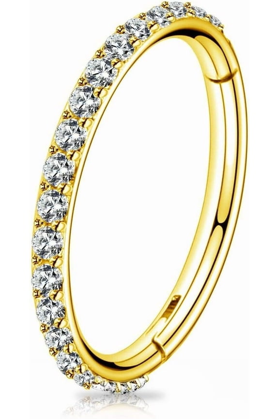 G23 Best Titanium Nose Rings Hoop Septum Clicker 16G Hinged Nose Segment Ring Hoop 8mm/9mm/10mm Cubic Zirconia Cartilage Earrings Conch Daith Helix Rook Tragus Ear Body Piercing Jewelry[q398]