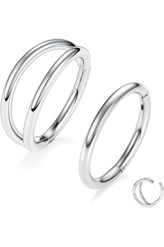 G23 Pro Titanium Double Nose Hoo Ring Septum Jewelry 20G/18G/16G Helix Daith Rook Tragus Cartilage Conch Hoop Earring Hinged Segment Piercing Jewelry for Women Men 6mm to 12mm[m997]