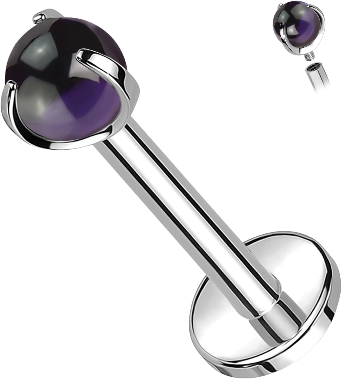 G23 Quality Titanium Threaded Stud Earrings, Black Onyx/White Opal/Amethyst/Turquoise Stud Cartilage Earrings, 16G Helix Labret Lip Monroe Tragus Piercing Jewelry 8mm[k597]