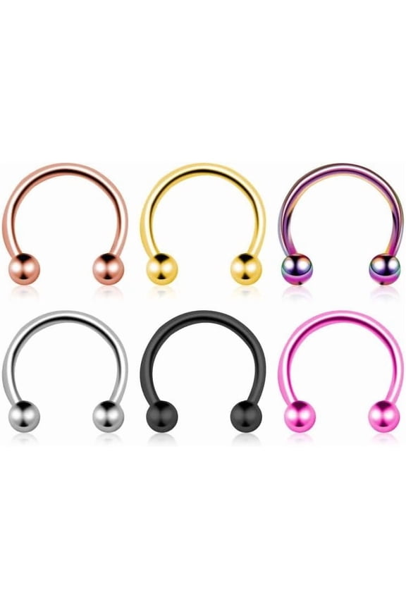 G23 Solid Titanium Horseshoe Septum Rings- 6pcs ASTM F136 Titanium Septum Jewelry 16G Nose Rings Hoop Helix Daith Cartilage Tragus Earrings 8mm 10mm