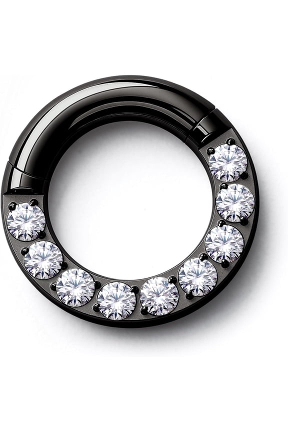 G23 Titanium 0G 2G 4G 6G 8G 10G 12G 14G CZ Septum Rings PA Nose Hoops Clicker Ear Weights for Stretched Ear Piercing Jewelry 10mm 12mm Silver/Gold/Black