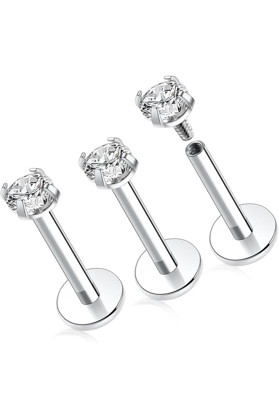 G23 Titanium 16G 6/8/10mm Clear CZ Internally Threaded Labret Monroe Lip Studs 6mm Helix Cartilage Tragus Earring Piercing
