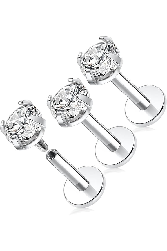 G23 Titanium 16G 6/8/10mm Clear CZ Internally Threaded Labret Monroe Lip Studs 6mm Helix Cartilage Tragus Earring Piercing