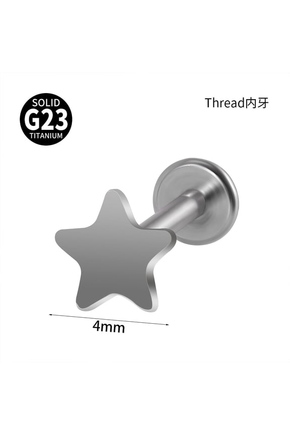 G23 Titanium 17 Gauge Threadless Labrets Piercing Jewelry for Women Men Stainless Steel Color Star 8mm Pin: 1.2mm
