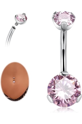 G23 Titanium Belly Button Ring Hypoallergenic Belly Rings Internally Threaded Belly Button Piercing 14G 8-14mm Navel Piercing Jewelry with Round Cubic Zirconia