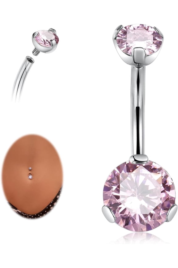 G23 Titanium Belly Button Ring Hypoallergenic Belly Rings Internally Threaded Belly Button Piercing 14G 8-14mm Navel Piercing Jewelry with Round Cubic Zirconia