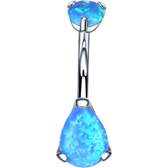 G23 Titanium Belly Button Rings Cubic Zircon Opal Hypoallergenic Threaded 14G Diamond Navel Body Piercing Jewelry Birthstone for Women
