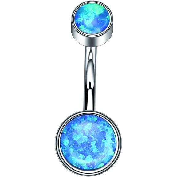 G23 Titanium Belly Button Rings Cubic Zircon Opal Hypoallergenic Threaded 14G Diamond Navel Body Piercing Jewelry Birthstone for Women