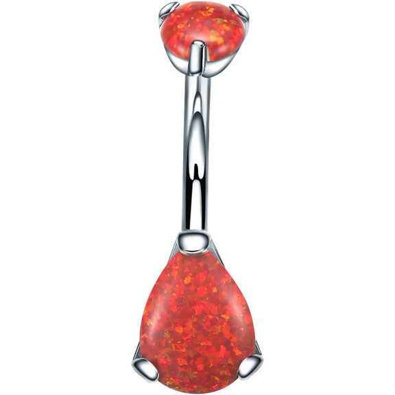 G23 Titanium Belly Button Rings Cubic Zircon Opal Hypoallergenic Threaded 14G Diamond Navel Body Piercing Jewelry Birthstone for Women