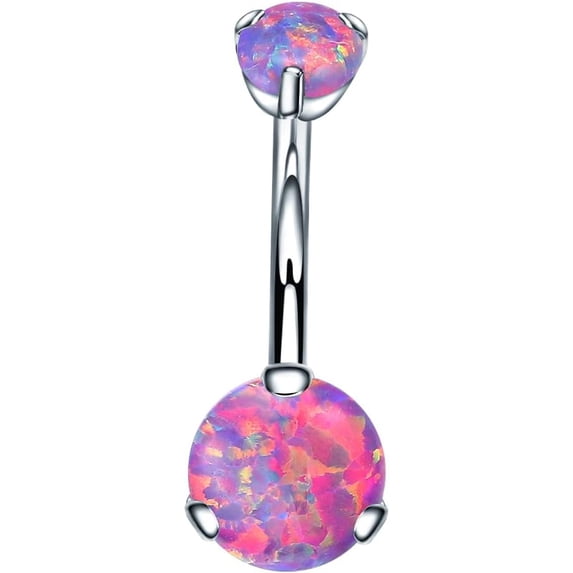 G23 Titanium Belly Button Rings Cubic Zircon Opal Hypoallergenic Threaded 14G Diamond Navel Body Piercing Jewelry Birthstone for Women