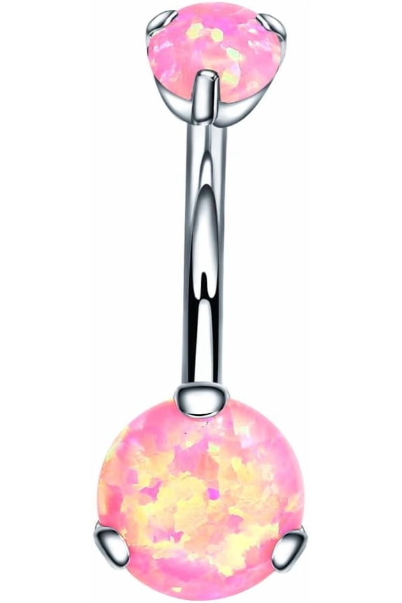 G23 Titanium Belly Button Rings Cubic Zircon Opal Hypoallergenic Threaded 14G Diamond Navel Body Piercing Jewelry Birthstone for Women