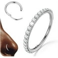 thumbnail image 1 of G23 Titanium CZ Nose Rings Hoops - 20G/18G/16G/14G Septum Rings Nose Hoop Clicker Cartilage Earring for Women Helix Rook Tragus Conch Piercing Jewelry Daith Ring Silver/14k Gold Plated, 1 of 6