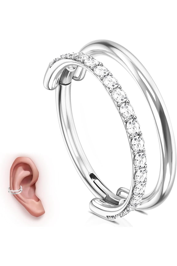 G23 Titanium Cartilage Earring Hoop: 16G 8mm 10mm 12mm Conch Helix Piercing Jewelry CZ Double/Triple Nose Rings Hoops Septum Rings Hypoallergenic Hinged Segment Clicker Lip Rings Earrings