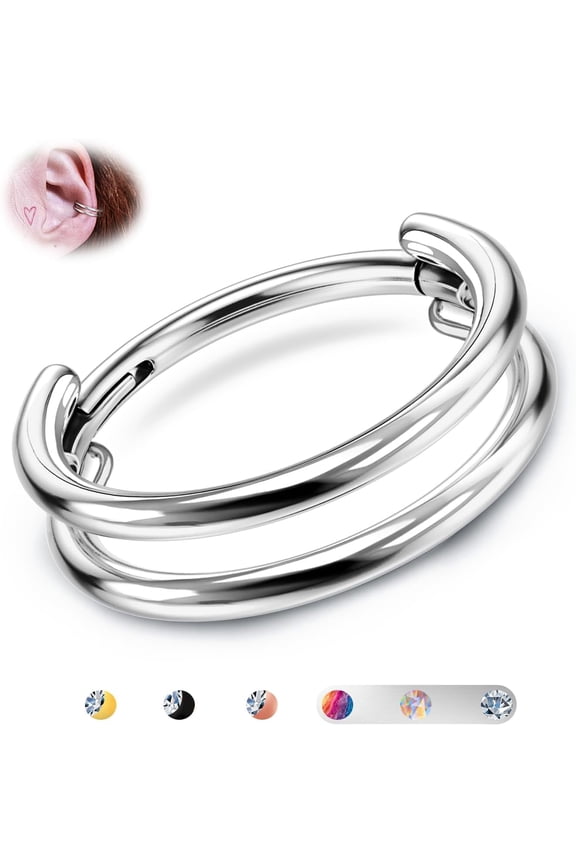 G23 Titanium Cartilage Earring Hoop Stacked Clicker 16G CZ Double/Triple Septum Rings Conch Piercing Jewelry Tragus Daith Helix Earrings Nose Rings Hoops for Women Silver/Gold 8mm 10mm 12mm