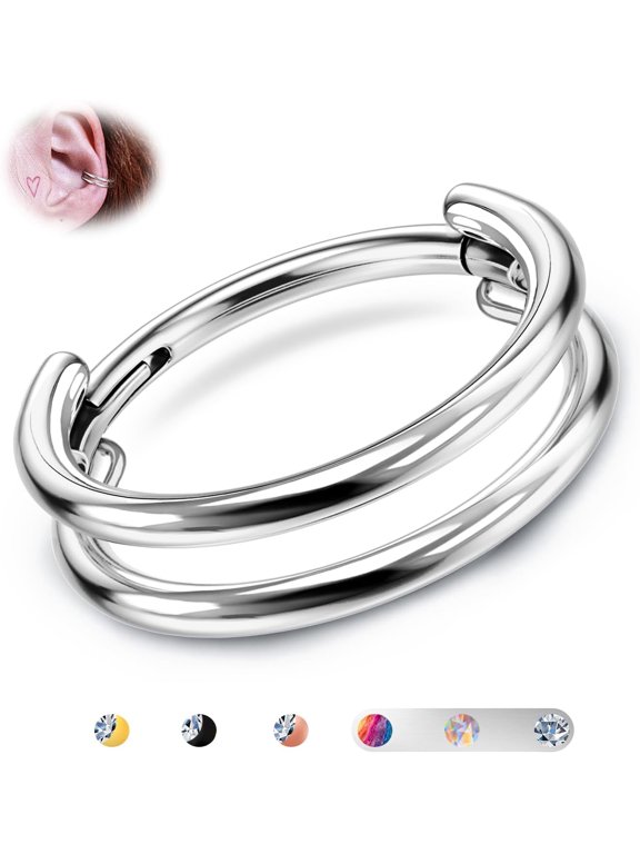 G23 Titanium Cartilage Earring Hoop Stacked Clicker 16G CZ Double/Triple Septum Rings Conch Piercing Jewelry Tragus Daith Helix Earrings Nose Rings Hoops for Women Silver/Gold 8mm 10mm 12mm