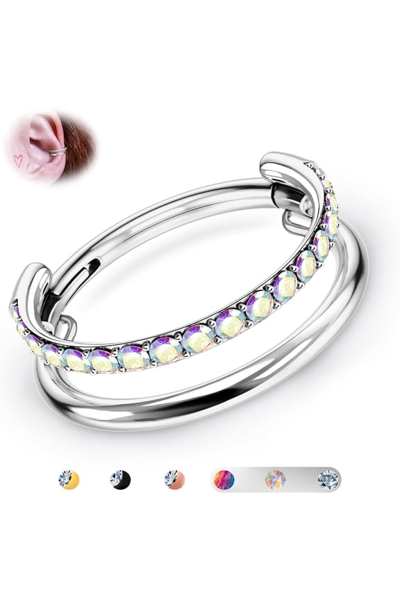 G23 Titanium Cartilage Earring Hoop Stacked Clicker 16G CZ Double/Triple Septum Rings Conch Piercing Jewelry Tragus Daith Helix Earrings Nose Rings Hoops for Women Silver/Gold 8mm 10mm 12mm