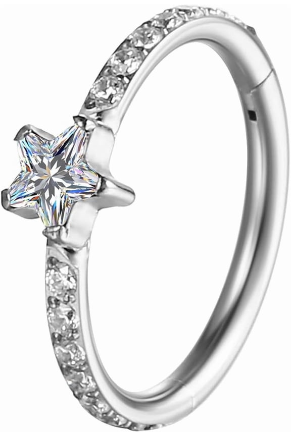 G23 Titanium Cartilage Fine Earring Hoop Hinged Segment Ring Nose Rings Hoop with Zircon Diameter 8mm 10mm Body Piercing Jewelry suitable for Women Men[a035]