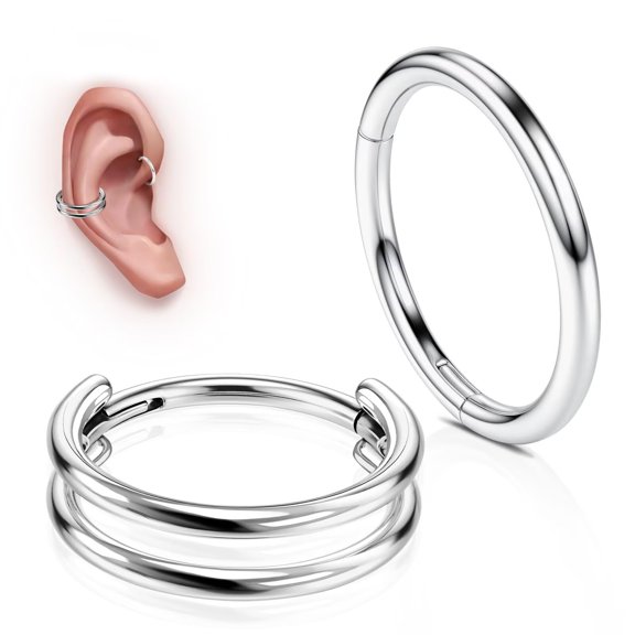 G23 Titanium Conch Piercing Jewelry Set: 16G 8mm/10mm/12mm Double/Triple Hoop Nose Septum Rings Hypoallergenic Hinged Segment Clicker Helix Cartilage Conch Earrings
