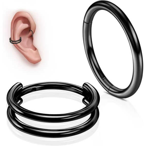 G23 Titanium Conch Piercing Jewelry Set: 16G 8mm/10mm/12mm Double/Triple Hoop Nose Septum Rings Hypoallergenic Hinged Segment Clicker Helix Cartilage Conch Earrings