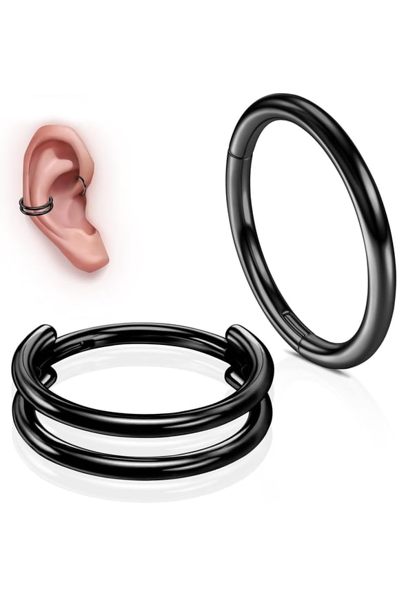 G23 Titanium Conch Piercing Jewelry Set: 16G 8mm/10mm/12mm Double/Triple Hoop Nose Septum Rings Hypoallergenic Hinged Segment Clicker Helix Cartilage Conch Earrings