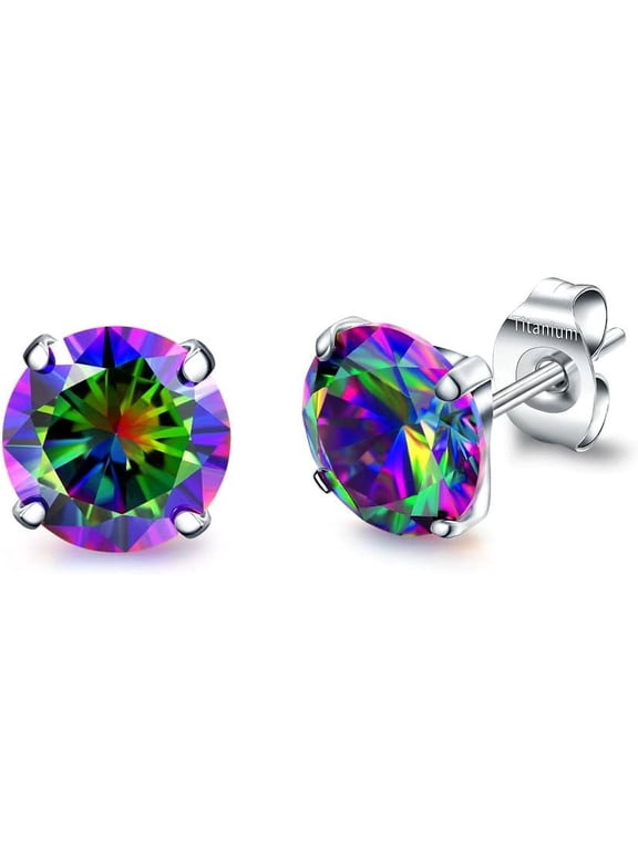 G23 Titanium Cubic Zirconia Earrings Studs for Sensitive Ears Hypoallergenic Birthstone Tiny Stud Earrings for Women