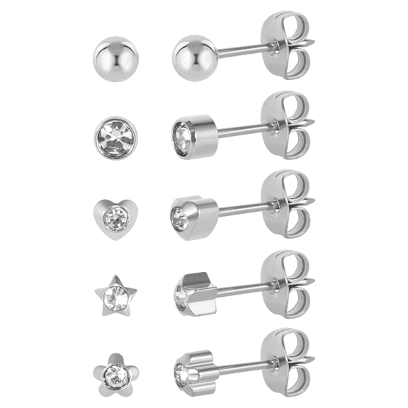 G23 Titanium Ear Piercing Stud Earrings for Sensitive Ears, Cubic Zirconia Stud Earrings Set for Ear Piercing Guns 5 Pairs
