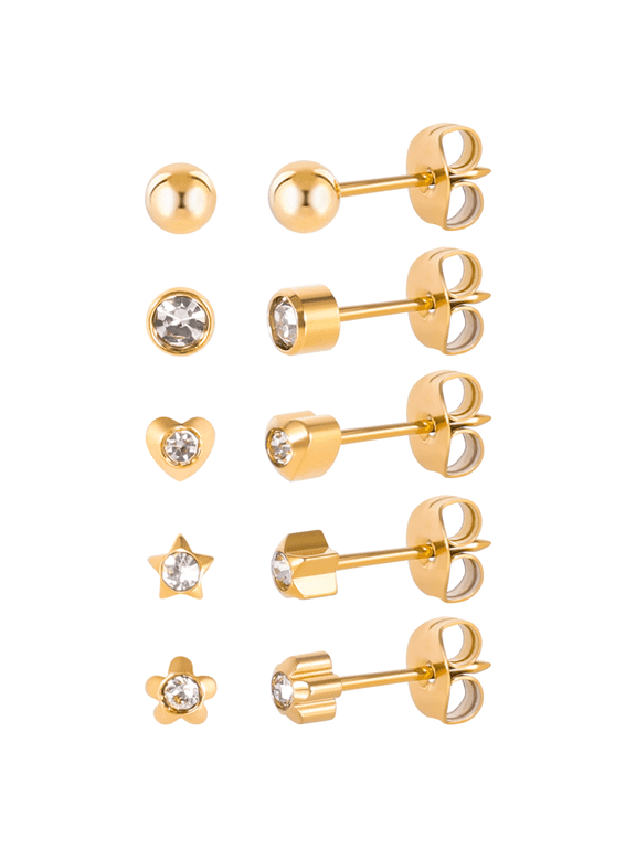 G23 Titanium Ear Piercing Stud Earrings for Sensitive Ears, Cubic Zirconia Stud Earrings Set for Ear Piercing Guns 5 Pairs
