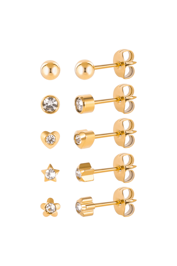 G23 Titanium Ear Piercing Stud Earrings for Sensitive Ears, Cubic Zirconia Stud Earrings Set for Ear Piercing Guns 5 Pairs