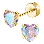 G23 Titanium Earrings for woman 14k Gold plated Hypoallergenic Flat Back Earrings for Sensitive Skin Cartilage 20G Screw Back Flower Stud Earrings for Women