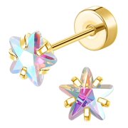 G23 Titanium Earrings for woman 14k Gold plated Hypoallergenic Flat Back Earrings for Sensitive Skin Cartilage 20G Screw Back Flower Stud Earrings for Women