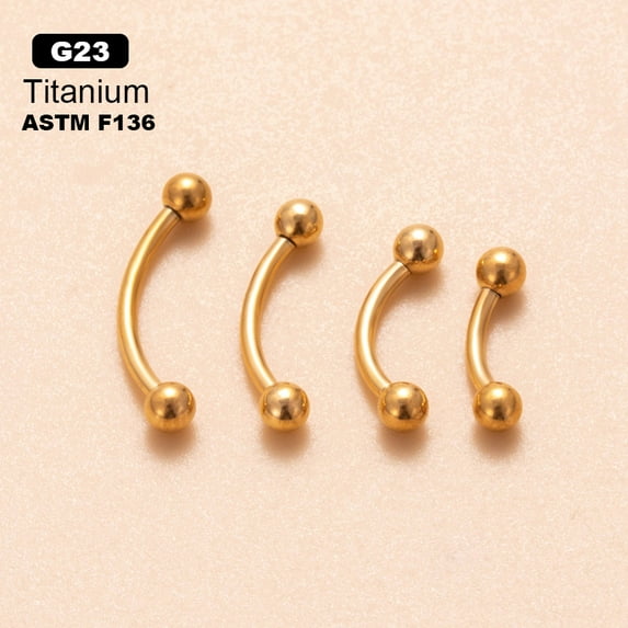 G23 Titanium Eyebrow Curved Barbell Rings Cartilage Earrings Golden 6mm Pin: 1.2mm Head: 3mm