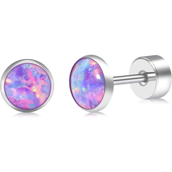 G23 Titanium Flatback Earrings for Women, Opal Fire and Snow Studs, Hypoallergenic Cartilage Tragus Helix Conch Piercing Jewelry, 3/4/5mm-3mm-fireandsnow
