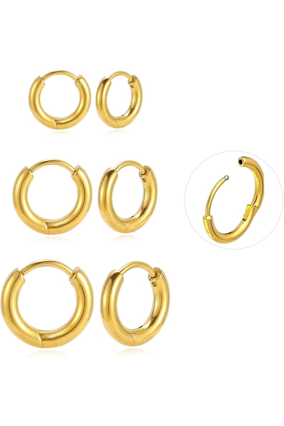 G23 Titanium Hoop Earrings, Hinged Huggie Hoop Earrings for Lobe Cartilage 8mm/10mm/12mm Hypoallergenic Lightweight Huggie Hoops Earring with 14K Gold Plated Earrings for Women Men