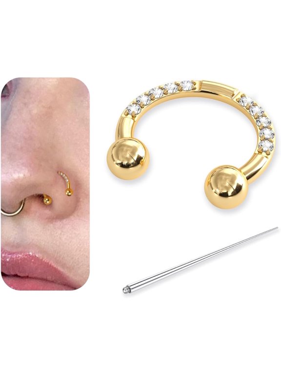 G23 Titanium Horseshoe Nose Rings Septum 16G with Threaded Piercing Taper for Piercings - Circular Barbell/Spike Lip Piercing Helix Daith Jewelry for Women Men Style1