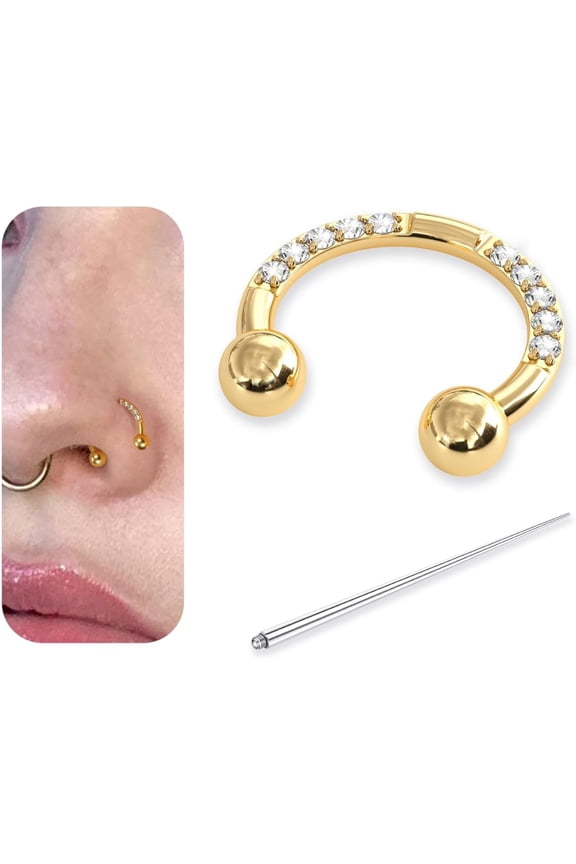 G23 Titanium Horseshoe Nose Rings Septum 16G with Threaded Piercing Taper for Piercings - Circular Barbell/Spike Lip Piercing Helix Daith Jewelry for Women Men Style1
