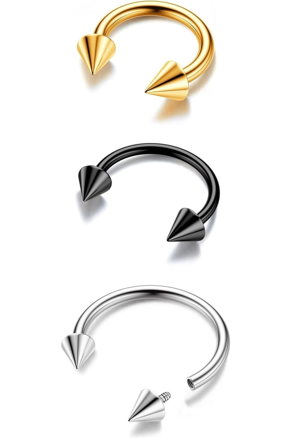 G23 Titanium Horseshoe Septum Rings - 2/3pcs Nose Rings Circular Barbell Spikes Septum Jewelry Nose Piercing Jewelry Conch Helix Rook Lip Cartilage Earring for Women Men Gold/Silver/Black