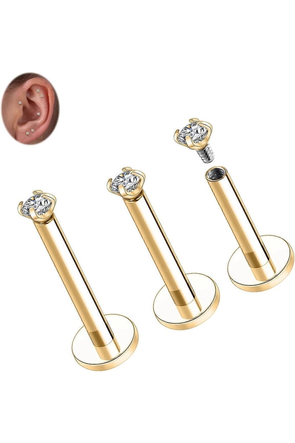 G23 Titanium Labret Earrings Lip Rings Cartilage Helix Studs Internally Threaded