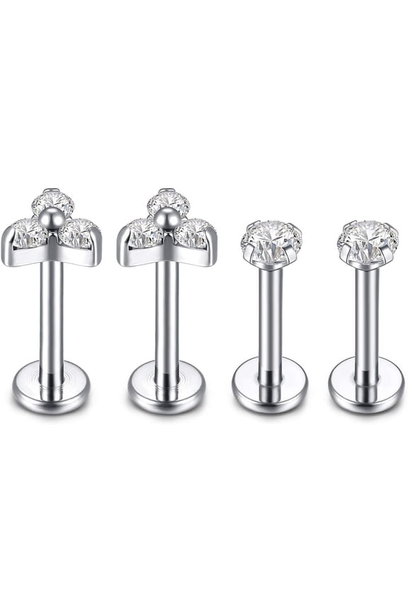 G23 Titanium Labret Studs 16G Lip Studs Earring Piercing Internally Threaded CZ Top Labret Monroe Helix Cartilage Tragus Piercing Studs