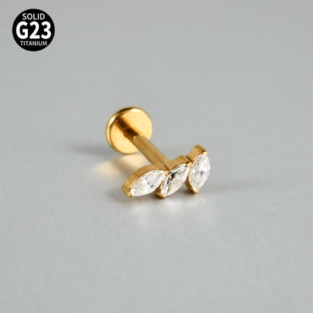 G23 Titanium Micro Pave Cubic Zirconia Cartilage Earrings Internally Threaded Labrets Stud Tragus Stud Flat Back Earring Leaf Golden 8mm Pin: 1.2mm