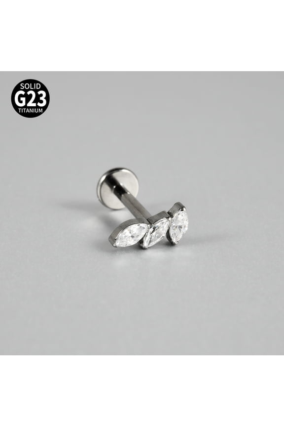 G23 Titanium Micro Pave Cubic Zirconia Cartilage Earrings Internally Threaded Labrets Stud Tragus Stud Flat Back Earring Rhombus Stainless Steel Color 8mm Pin: 1.2mm