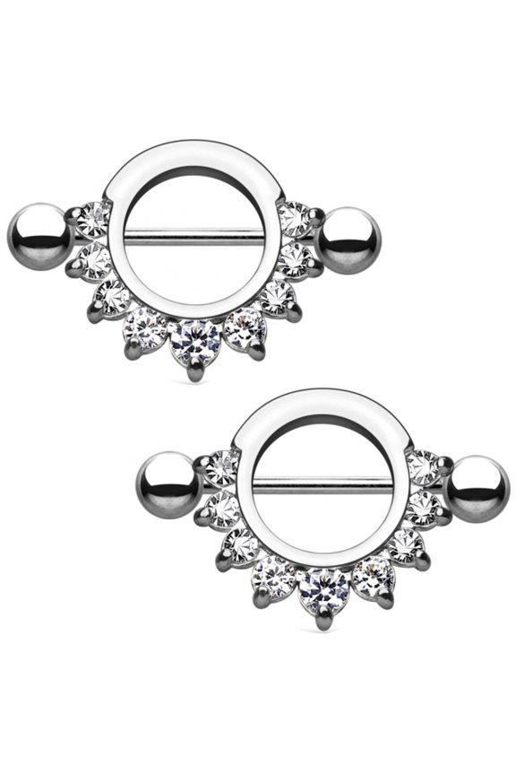 G23 Titanium Nipple Barbells 12mm 14G Bezel Set AB Crystal Front Facing CZ Women Nipple Rings Piercing Bars 1/2 Inch
