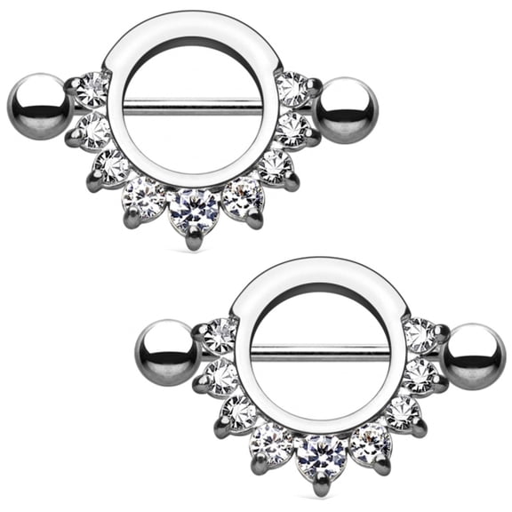 G23 Titanium Nipple Barbells 12mm 14G Bezel Set AB Crystal Front Facing CZ Women Nipple Rings Piercing Bars 1/2 Inch
