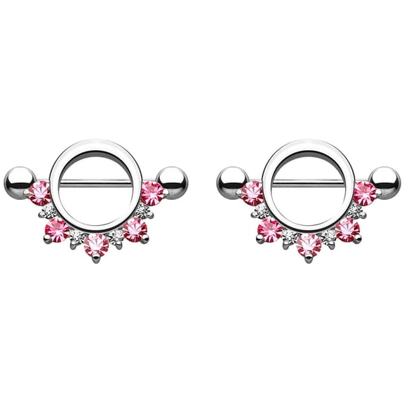 G23 Titanium Nipple Barbells 12mm 14G Bezel Set Aqua Crystal Front Facing CZ Nipple Rings Women Piercing Bars 1/2 Inch