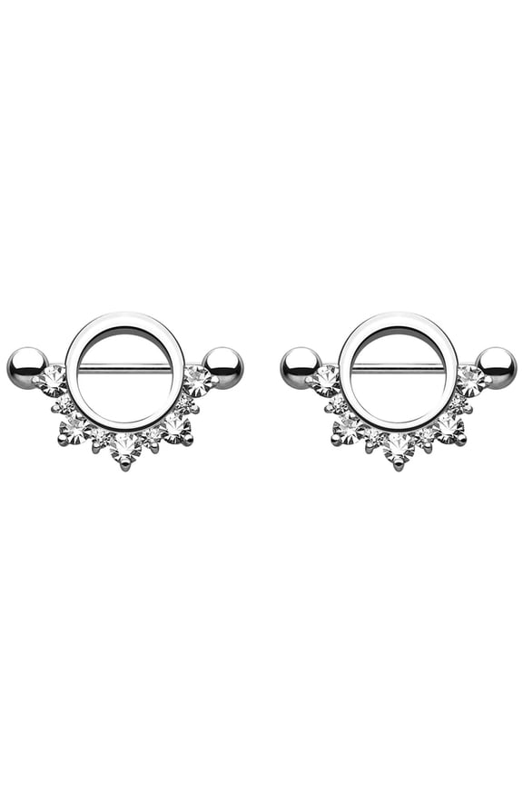 G23 Titanium Nipple Barbells Bars 16mm 14G Bezel Set Pink Crystal Front Facing CZ Nipple Rings Shield Piercing 5/8 Inch