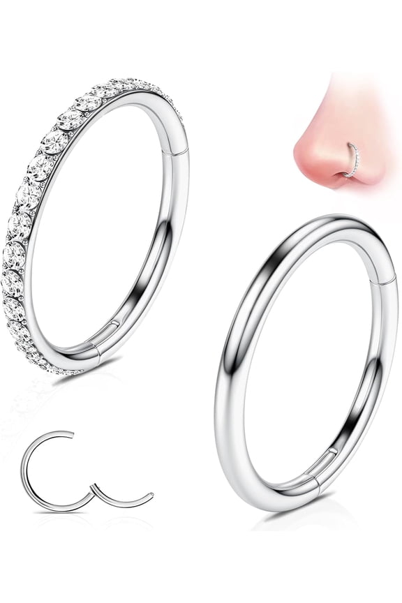 G23 Titanium Nose Rings Hoops: 2Pcs 20G 18G 16G Seamless Nose Hoop 6mm 7mm 8mm 9mm 10mm Septum Rings Hypoallergenic Lip Rings Cartilage Helix Daith Conch Tragus Rook Belly Button Piercing Jewelry
