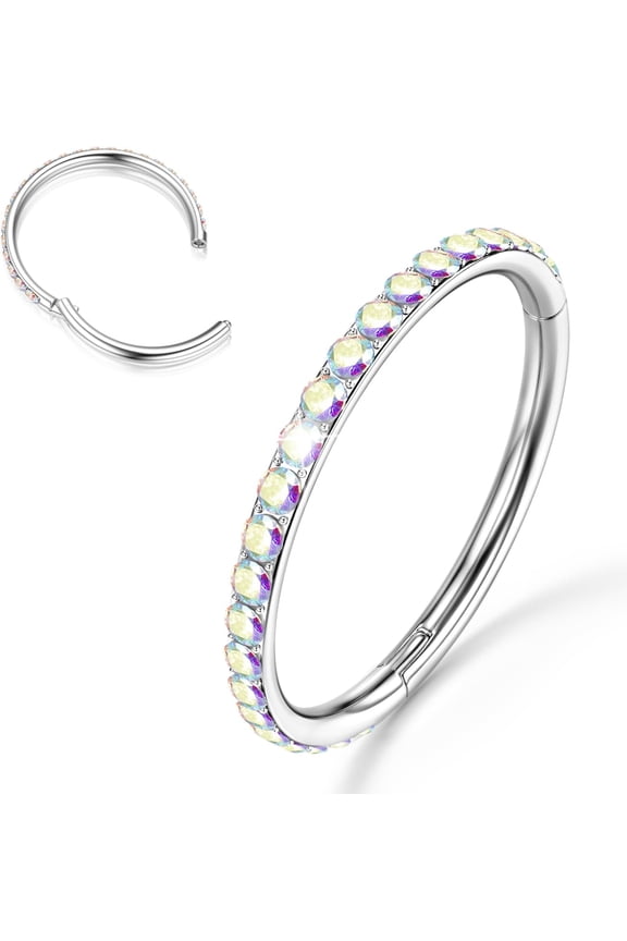 G23 Titanium Nose Rings Hoops - AB/Rainbow/Clear CZ Nose Piercings 16/18/20G Septum Rings Cartilage Helix Rook Tragus Lobe Daith Earrings Body Jewelry for Women Men 6/7/8/9/10/11/12mm