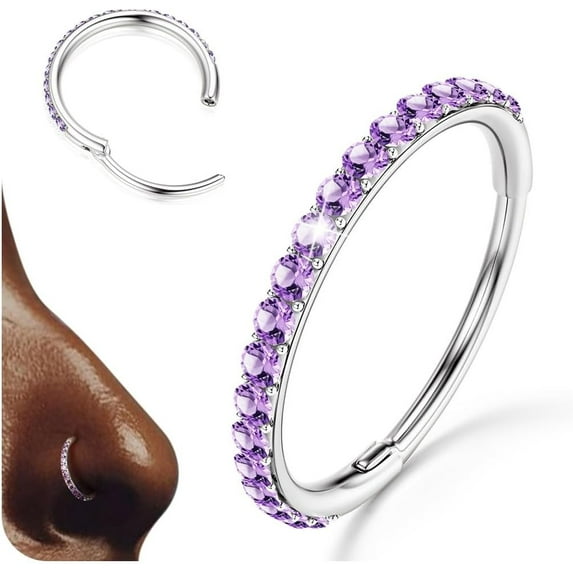 G23 Titanium Nose Rings Hoops - AB/Rainbow/Clear CZ Nose Piercings 16/18/20G Septum Rings Cartilage Helix Rook Tragus Lobe Daith Earrings Body Jewelry for Women Men 6/7/8/9/10/11/12mm
